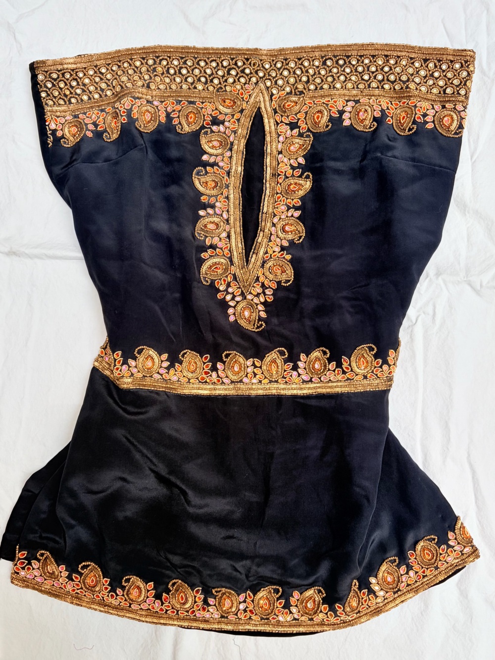 Embroidered Beaded Strapless Top